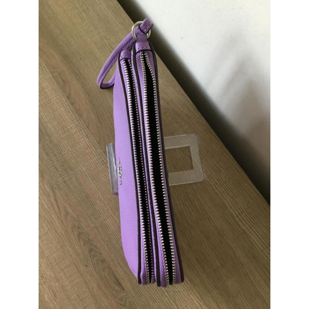 Coach Purple Double Zip Corner Pebbled Leather Wristlet Wallet NWOT - Picture 4 of 7